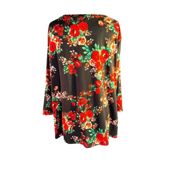 Pioneer Woman Black Tunic with Red Floral Design Women Size Medium - Picture 6 of 10